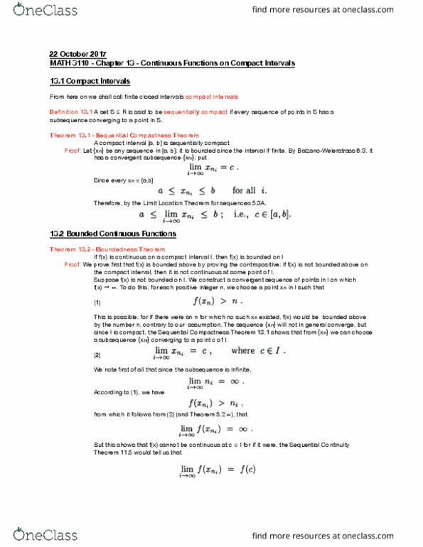 MATH 3110 Chapter Notes - Chapter Chapter 13: Limit Of A Sequence, Bounded Set, Contraposition thumbnail